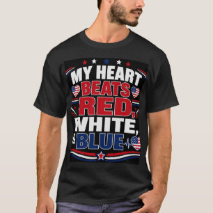 Camiseta Mi corazón late rojo, blanco y azul
