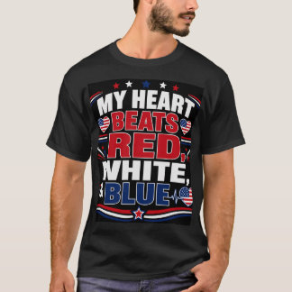 Camiseta Mi corazón late rojo, blanco y azul