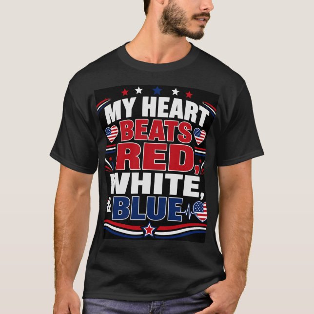 Camiseta Mi corazón late rojo, blanco y azul (Anverso)