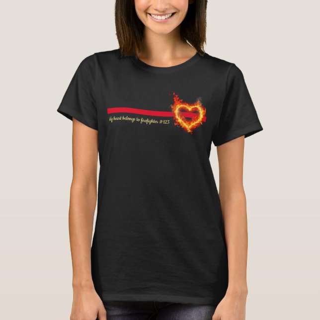 Camiseta Mi corazón personalizado pertenece a un bombero (Anverso)