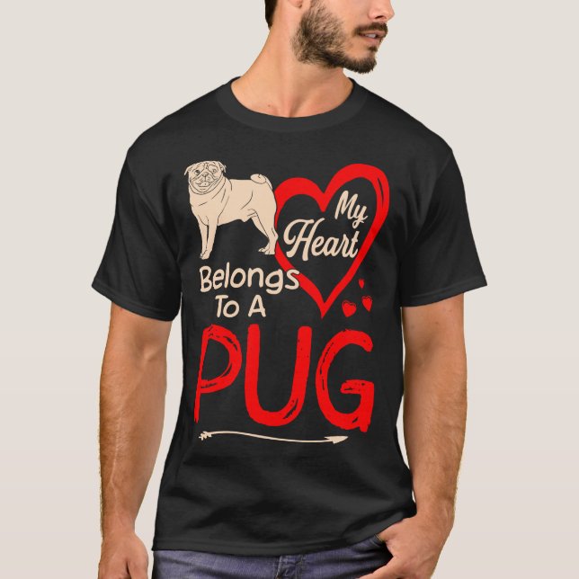 Camiseta Mi Corazón Pertenece A Pug Valentine (Anverso)