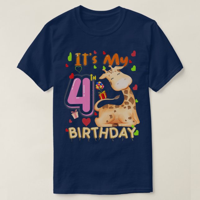 Camiseta Mi Cuarta Girafa De Cumpleaños De Cuatro Años Para (Diseño del anverso)