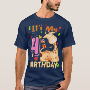 Camiseta Mi Cuarta Girafa De Cumpleaños De Cuatro Años Para