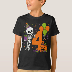 Camiseta Mi cumpleaños número 4 esqueleto Halloween cumplie