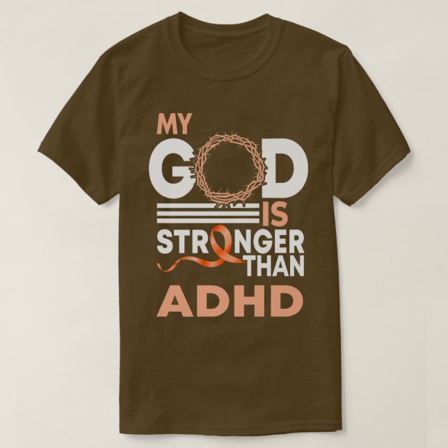 Camiseta Mi Dios Es Más Fuerte Que Adhd Awareness Ribbon Pr (Diseño del anverso)