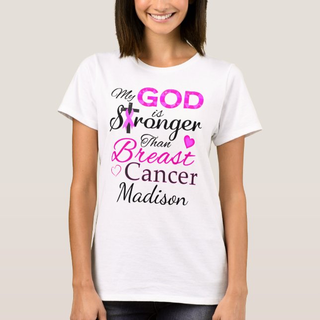 Camiseta Mi DIOS es más fuerte que el cáncer de mama (Anverso)