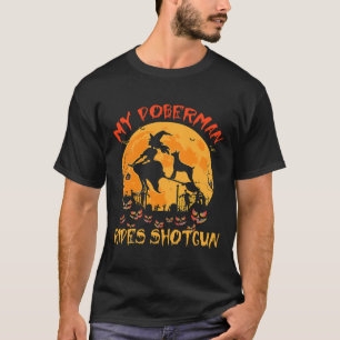 Camiseta Mi Doberman monta en Shotgun Halloween Divertido a