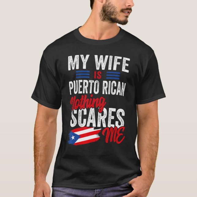 Camiseta Mi esposa es bandera de Puerto Rico (Anverso)