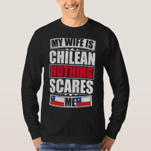 Camiseta Mi esposa es chilena, nada me asusta bandera chile
