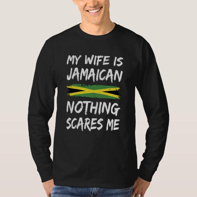 Camiseta Mi esposa es jamaicana nada me asusta bandera de J (Anverso)