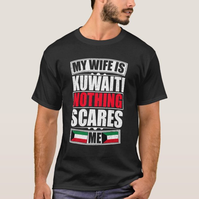 Camiseta Mi esposa es kuwaití, nada me asusta la bandera de (Anverso)