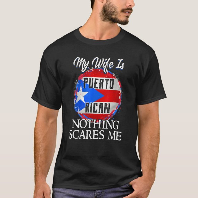 Camiseta Mi esposa es Patrimonio de Puerto Rico Rota Bander (Anverso)