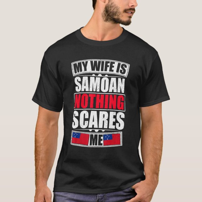 Camiseta Mi esposa es samoana, nada me asusta, bandera de S (Anverso)