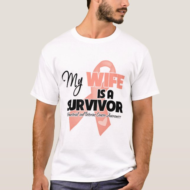 Camiseta Mi esposa es sobreviviente - Cáncer uterino (Anverso)