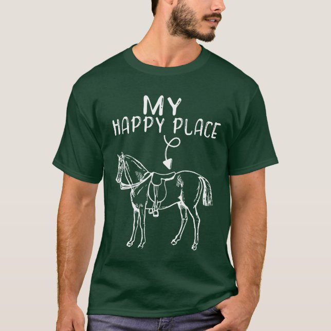 Camiseta Mi feliz lugar Caballo Lover Hopseback Riding Eque (Anverso)