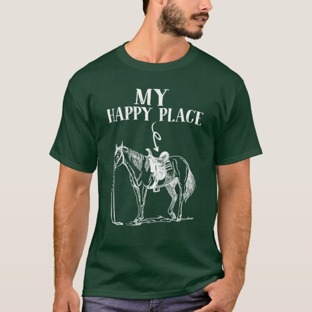 Camiseta Mi Feliz Lugar Caballo Montando A Caballo Amante P (Anverso)