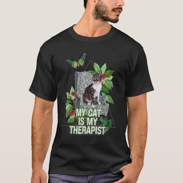 Camiseta Mi Gato Es Mi Gato Terapista En La Silla Salud Men (Anverso)