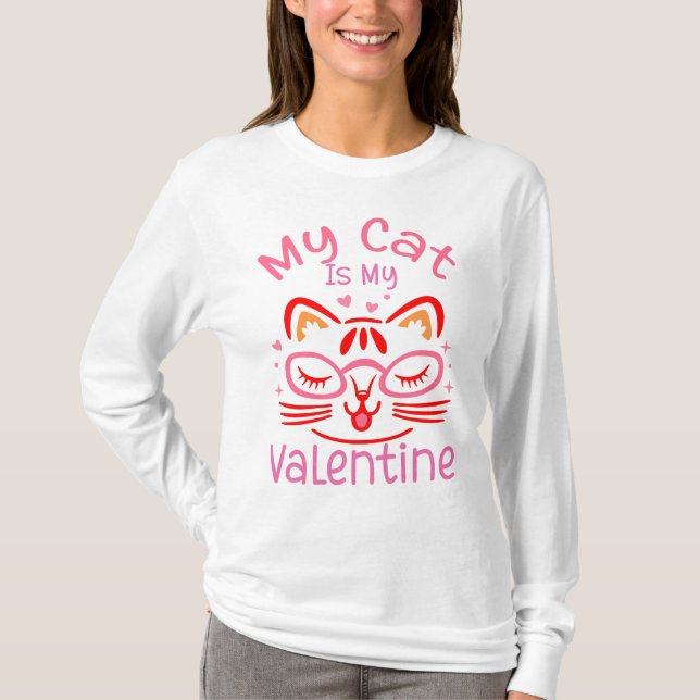 Camiseta Mi Gato Es Mi Larga Manga De San Valentín (Anverso)