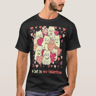 Camiseta Mi gato es mi San Valentín Gato amarillo lindo Cor