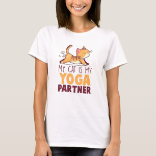 Camiseta Mi Gato Es Mi Socio De Yoga - Estirando Gato