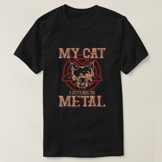 Camiseta Mi gato escucha la muerte Metalizado de Black Dark (Diseño del anverso)
