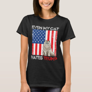 Camiseta Mi gato odia a Trump contra la bandera estadounide