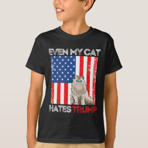 Camiseta Mi gato odia a Trump contra la bandera estadounide