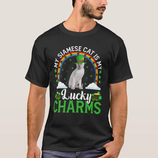 Camiseta Mi Gato Siamés Es Mi Lucky Charms Funny Cat St Pat (Anverso)
