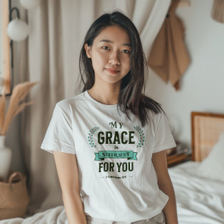 Camiseta Mi Gracia es Suficiente Escritura Verde Azulado