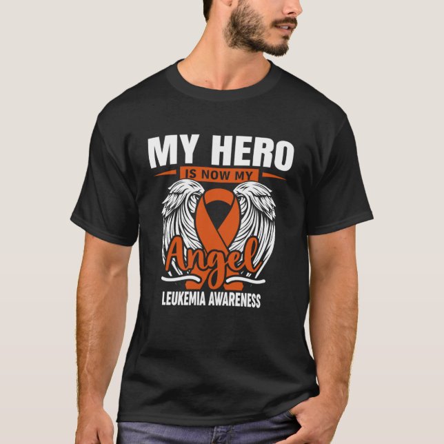 Camiseta Mi héroe ahora es mi Naranja de leucemia ángel Rib (Anverso)