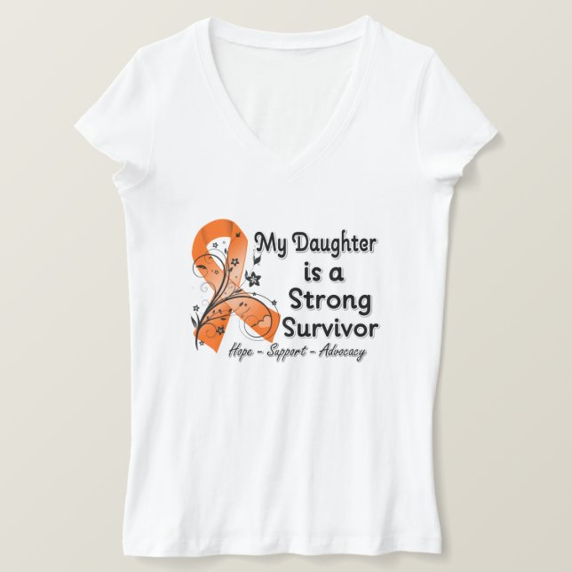 Camiseta Mi hija es una fuerte sobreviviente Naranja Ribbon (Anverso del diseño)
