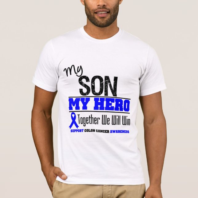 Camiseta Mi hijo, mi cáncer de colon del héroe (Anverso)