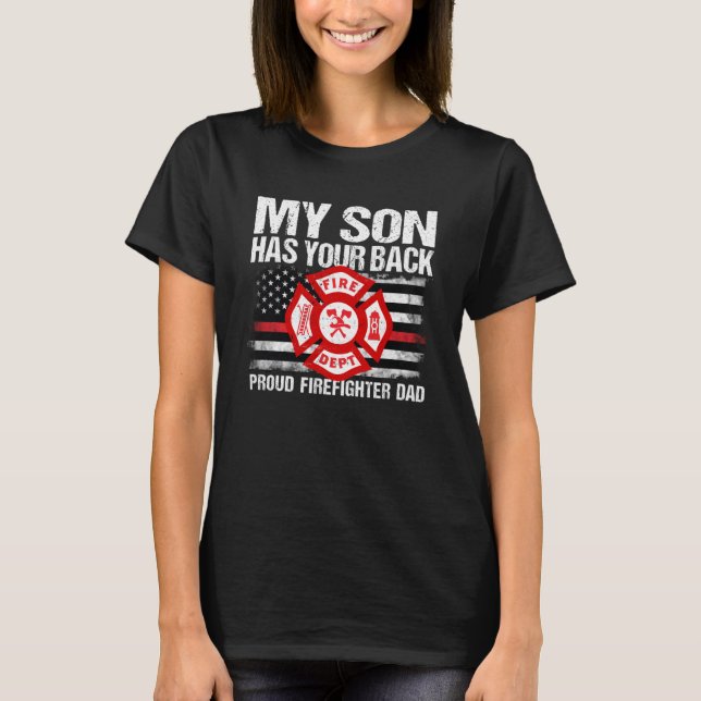 Camiseta Mi hijo tiene tu familia de bomberos delgada roja (Anverso)