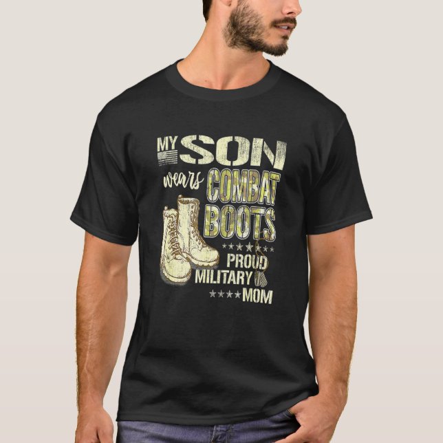 Camiseta Mi Hijo Usa Boots De Combate Orgullosa Madre Milit (Anverso)