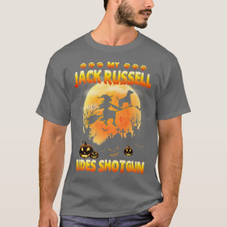 Camiseta Mi Jack Russell Rides Shotgun Witch Fly Broomstick