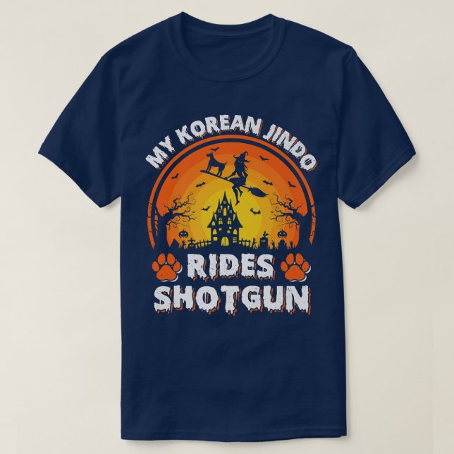 Camiseta Mi Jindo Coreano Monta De Perro Halloween  (Diseño del anverso)