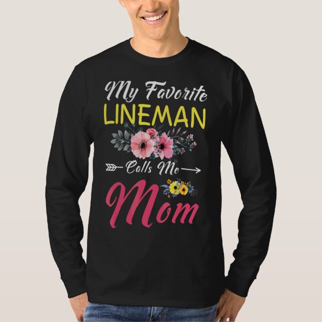 Camiseta Mi Lineman Favorito Me Llama Mamá Flores Familia M (Anverso)