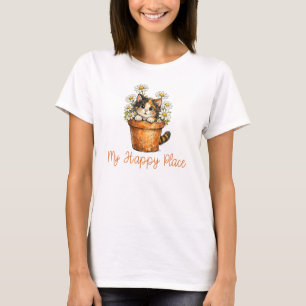 Camiseta Mi lugar feliz, gato jardinería