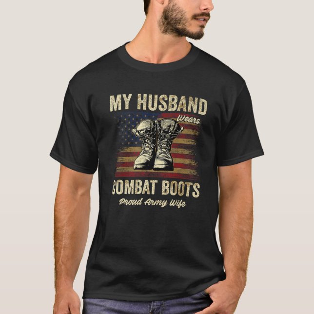 Camiseta Mi marido usa botes de combate y su esposa se va (Anverso)