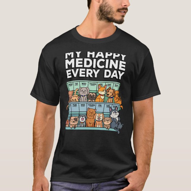 Camiseta Mi medicina feliz todos los días caja de píldoras  (Anverso)