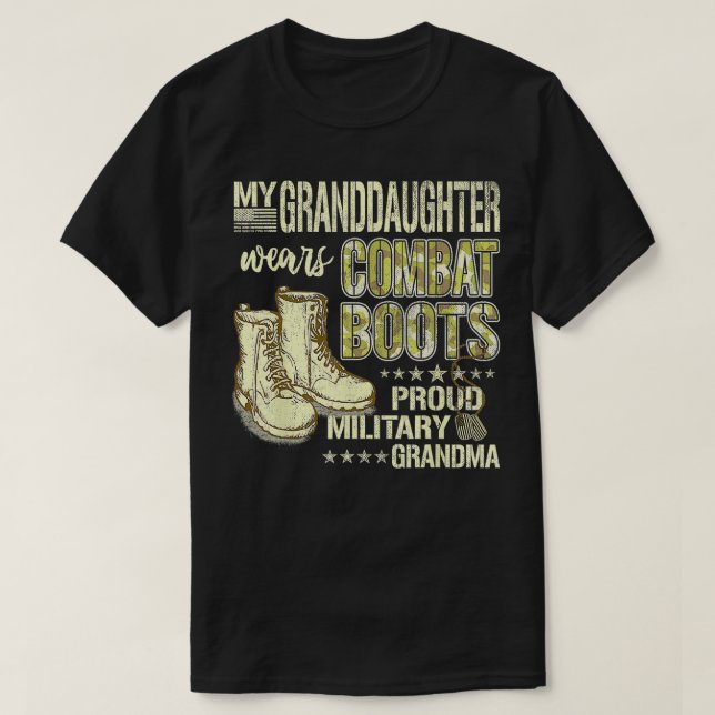Camiseta Mi Nieta Usa Boots De Combate Orgullosos Militares (Diseño del anverso)