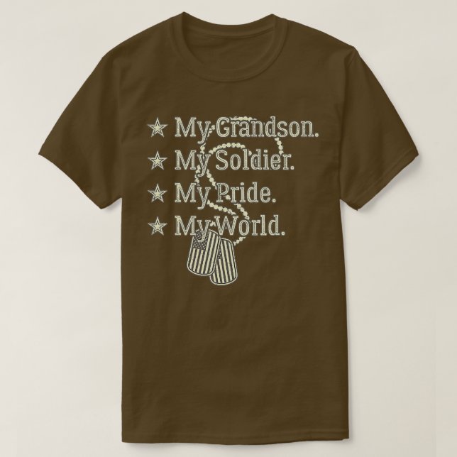 Camiseta Mi nieto mi soldado héroe orgulloso abuelo militar (Diseño del anverso)