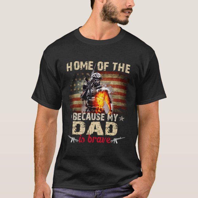 Camiseta Mi Papá Es Un Hogar Valiente Del Ejército Orgullos (Anverso)