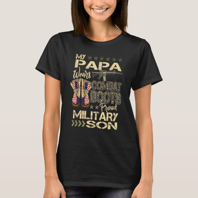 Camiseta Mi papá usa botes de combate Orgulloso hijo milita (Anverso)
