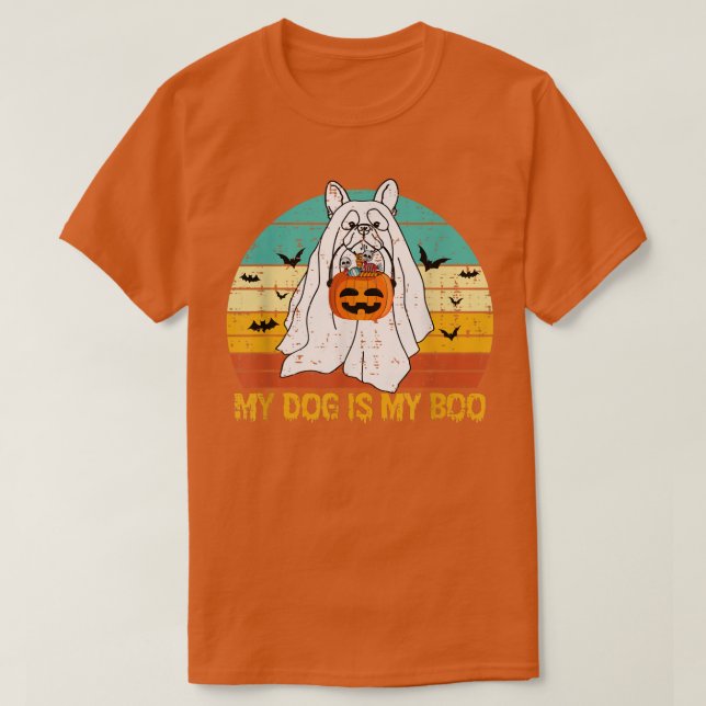 Camiseta Mi perro es mi fantasma Halloween Bulldog francés  (Diseño del anverso)