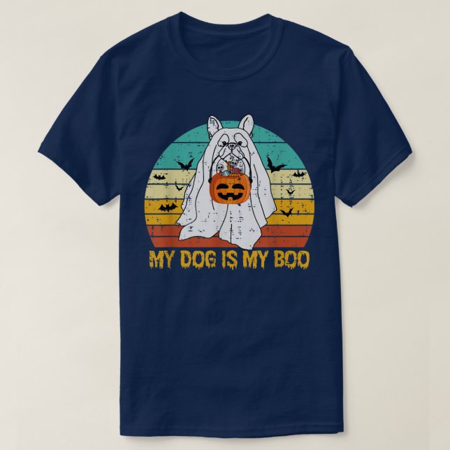 Camiseta Mi perro es mi fantasma Halloween Bulldog francés  (Diseño del anverso)