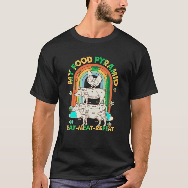 Camiseta Mi Pirámide de alimentos Coma Carne Repita Retro V (Anverso)