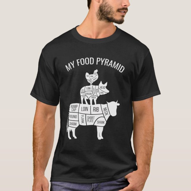 Camiseta Mi pirámide de comida Graciosa Carnivore Gallina d (Anverso)