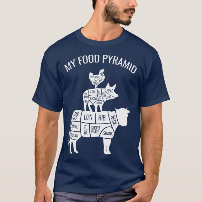 Camiseta Mi pirámide de comida Graciosa Carnivore Gallina d (Anverso)