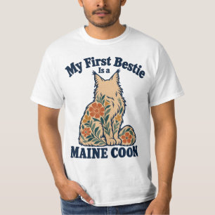 Camiseta Mi Primer Amigo Maine Coon Crema Boho Floral Gato